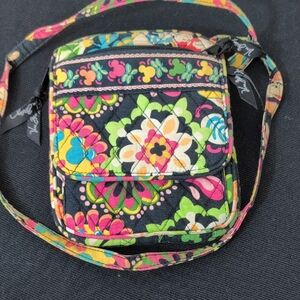 Vera Bradley Black and Green Crossbody Bag with Quilted Floral Design